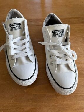 Converse Women’s White Low Top Sneakers with Black Trim. Never Worn.